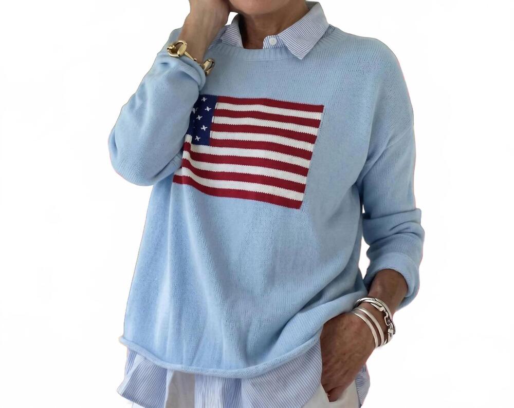 NEW PINK PINEAPPLE american flag sweater in light blue